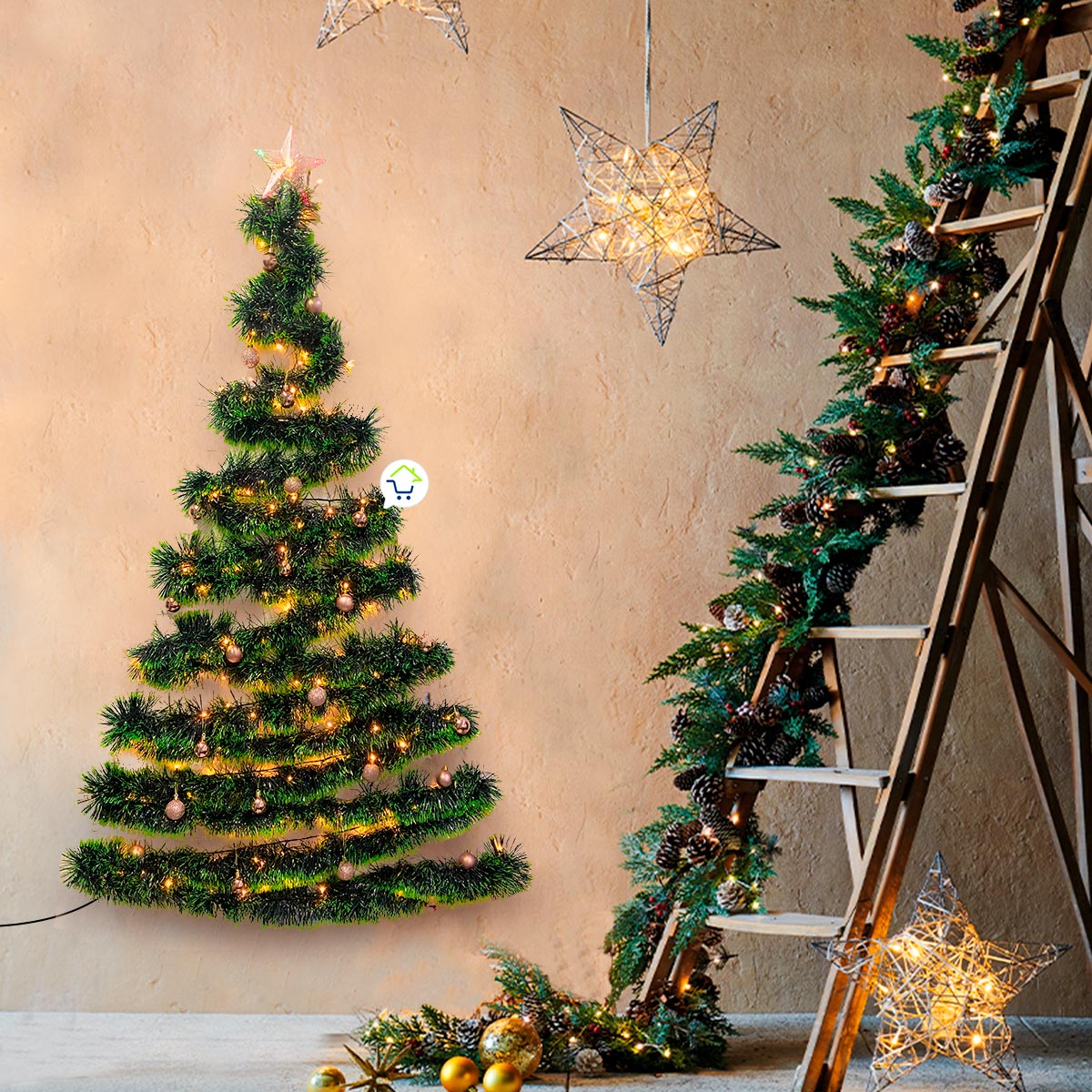 Árbol navidad de Pared + luces + estrella + Decoración GRATIS